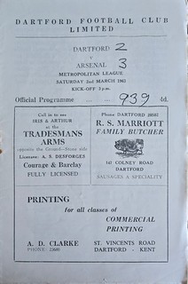 Dartford v Arsenal Metropolitan League 2nd March 1963.