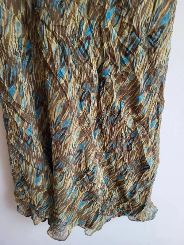 Cynthia Howie Silk Maxi Dress Green & Blue Ribbons Sequins Y2K Retro Flare - Image 3 of 4