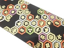 7802663: JAPANESE KIMONO / ANTIQUE FUKURO OBI / SILK / WOVEN FLOWER CLASSICAL PA