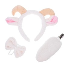 1 Set Sheep Costume Ears And Tail Set: Cute Lamb Horn Headband Bowtie - Plush