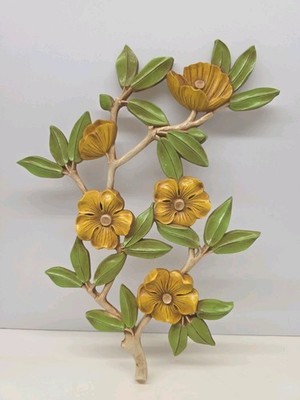 Dart Vintage Mid Century Yellow Flower Wall Plaque Decor 20.5'' Tall 14'' Wide 