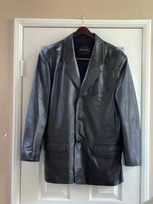 Jones New York City Black Leather Blazer Jacket Men s 44R Genuine Leather