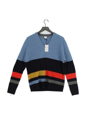 Paul Smith Herren Pullover M Mehrfarbig Gestreift 100% Wolle V-Ausschnitt Pulli Neu Mit Etikett