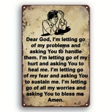 Vintage 'Let Go' Metal Prayer Sign - 8x12"for Home, Bar, Cafe, Tin Metal Signs