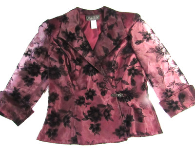 Alex Evenings Formal Jacket Burgundy & Black Lightweight  Women's Small