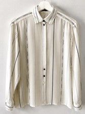 Louis F raud Vintage Blouse Ivory Logo Stripe Hidden Button Shoulder Pads US 10