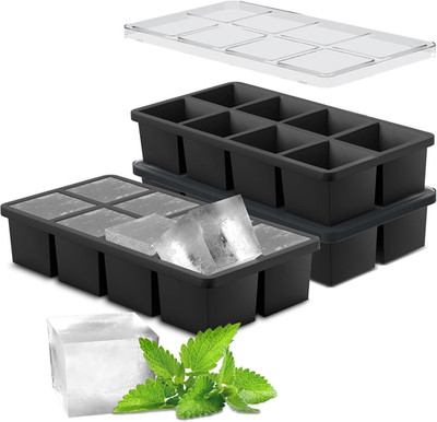 Large Silicone Ice Cube Tray Molds, Big 2 Inch Cubes 3 Pack - Food Grade, Flexib