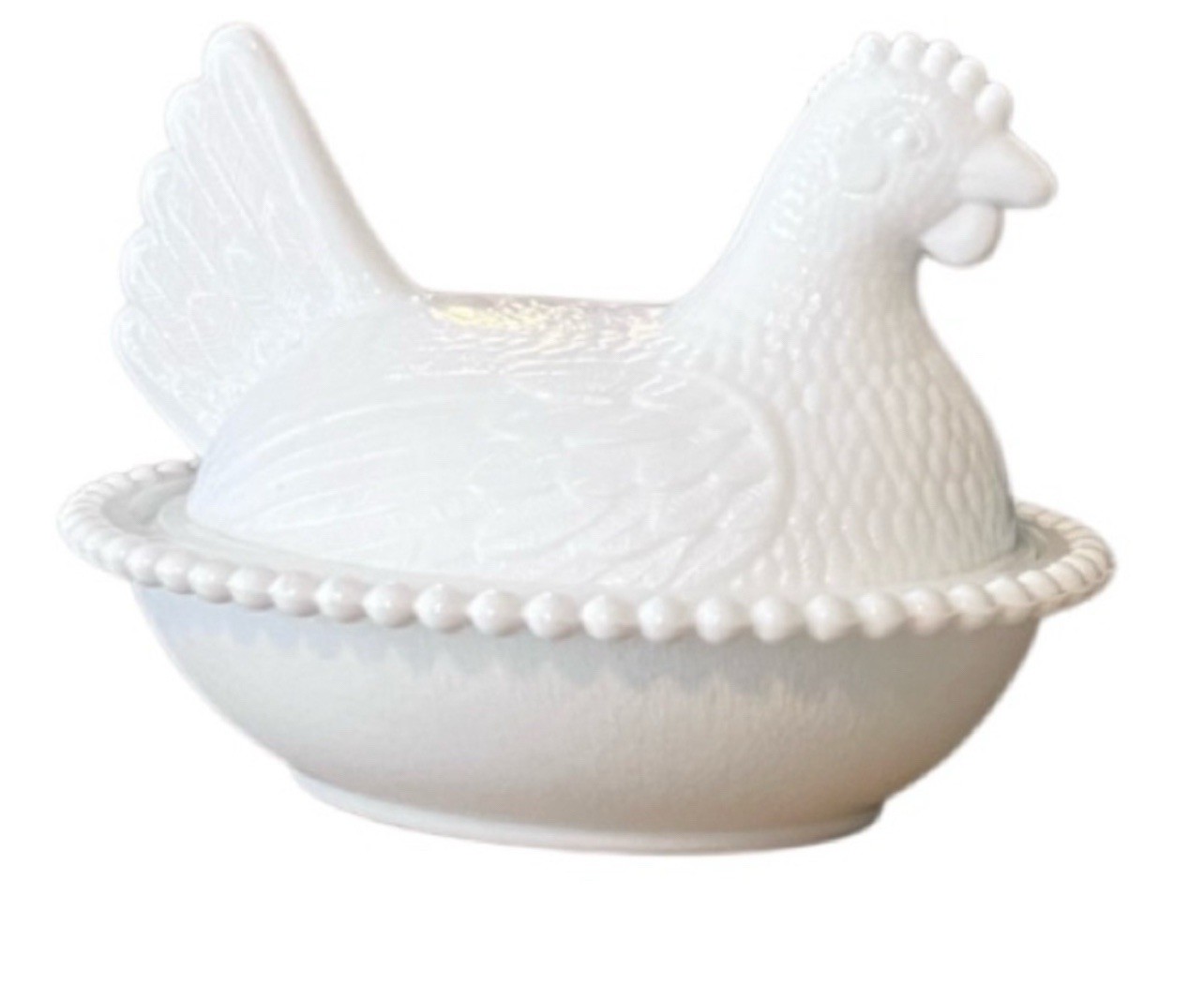 Vintage Indiana Glass Hen on Nest HON White Milk Glass Beaded Lidded ...
