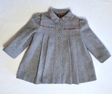 VTG 80s F.W. Fischer Designs Gray Wool Blend Red Plaid Toddler Girls Coat 4