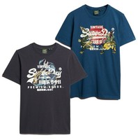 Superdry T-Shirt Short Sleeve Crew Neck Top VL Tokyo Relaxed Tee Blue Dark Grey
