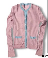 CHANEL Vintage 1997 Boutique Sweater In Pink W/CC buttons Cardigan LongSleeve 38