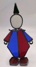 Stained Glass Sun Catcher Clown Free Standing Red, White, Blue, Orange,  Green