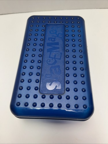 Scatola portamatite vintage anni 90 Spacemaker plastica blu scuro superiore fondo trasparente - Foto 2 di 6