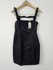 Ganni Mini Dress Womens UK6 XS Black Satin Strappy Ruched Open Back Sheath