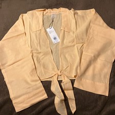 CALIA by Carrie Underwood small Orange Linen Blend Tie Front Swim Cover Up Top