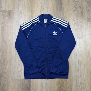 Adidas Jacket Youth 11-12Y Blue Primeblue Track 3-Stripes Trefoil Full Zip