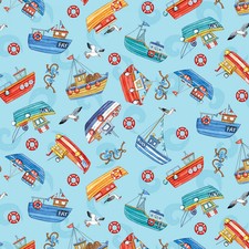 Nautical Fabric Sea La Vie Boat Bird Anchor Toss Blue Michael Miller YARD