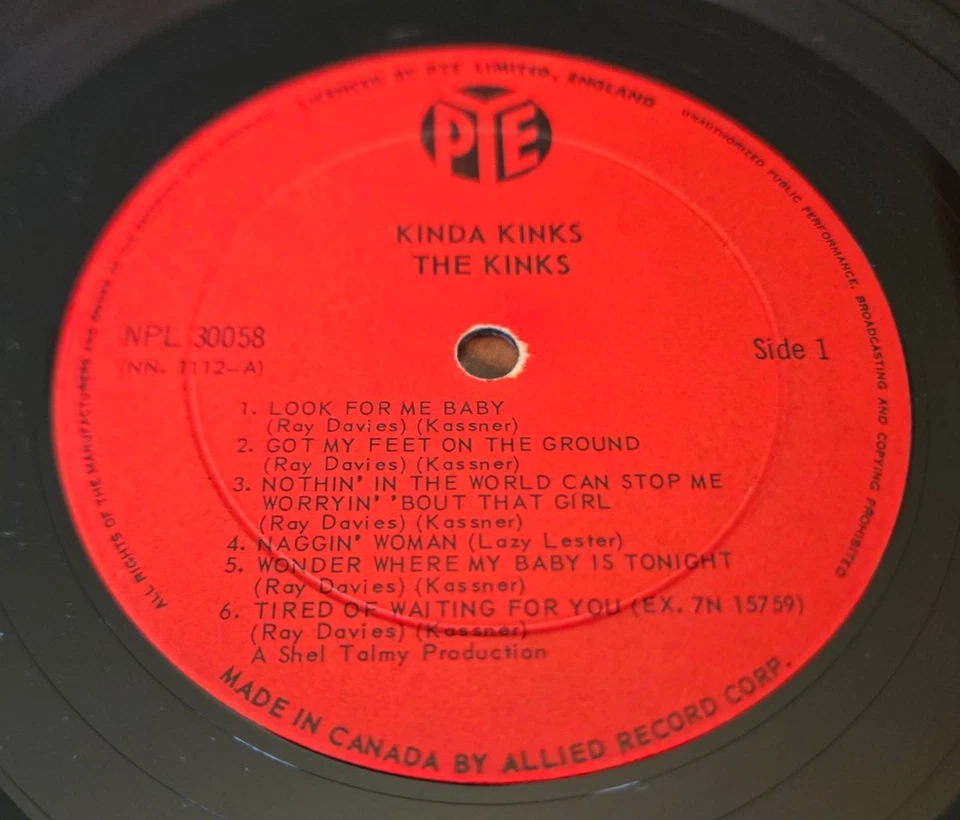 Kinks Kinda Kinks original 1965 canadian Mono LP Rare TESTED - Image 4 of 4
