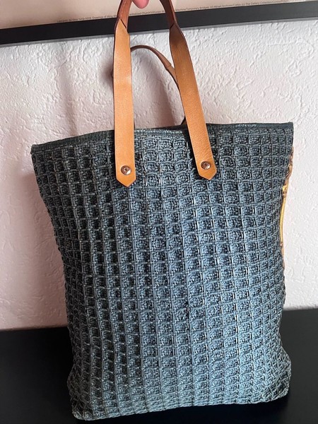 Hermès Paris Vintage Blue Shopper Bag with Leather Handles