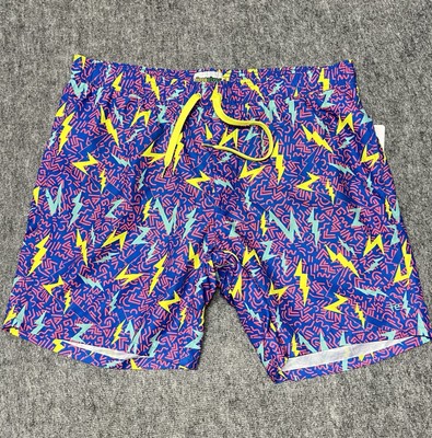 Tipsy Elves Swim Trunks Mens 2XL Purple Neon Fun Lightening 80s 90s Theme New