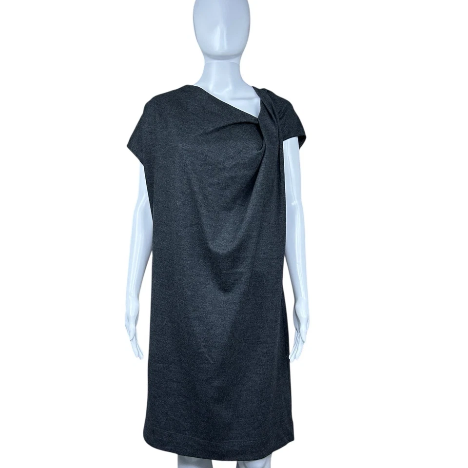 Helmut Lang Sonar Wool Twist Knot Shift Dress Size L Drape Lagenlook Minimalist - Image 3 of 4