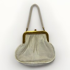Vintage Whiting and Davis Mesh Evening Bag Purse Beaded White 2982