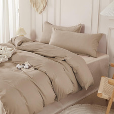 Khaki Washed Cotton Duvet Cover Set, Full Size, Zipper Closure  Ties