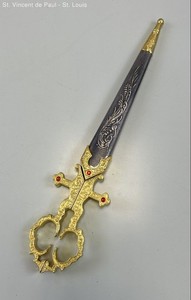 Renaissance Scissors Gold Red Jewel With Sheath Stainless Steel Collectible