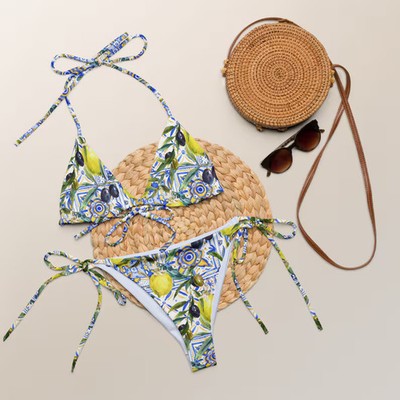 Olives Tiles Blue Pattern String Bikini Women's Swimwear