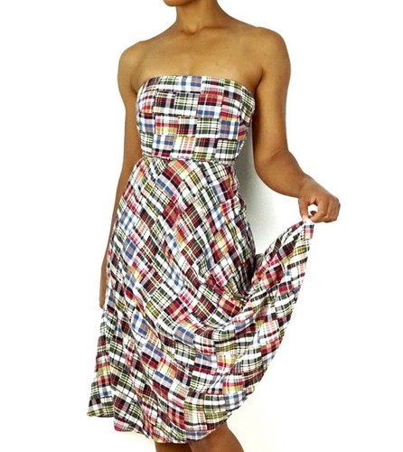 J. CREW NEU Madras kariertes Patchwork trägerloses KLEID Baumwolle adrett gefüttert Gr. 4 Neu mit Etikett - Bild 1 von 10