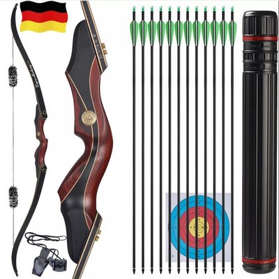60Zoll Takedown Recurvebogen 25-50lbs RH Carbonpfeile Bogenschießen Jagd Bogen