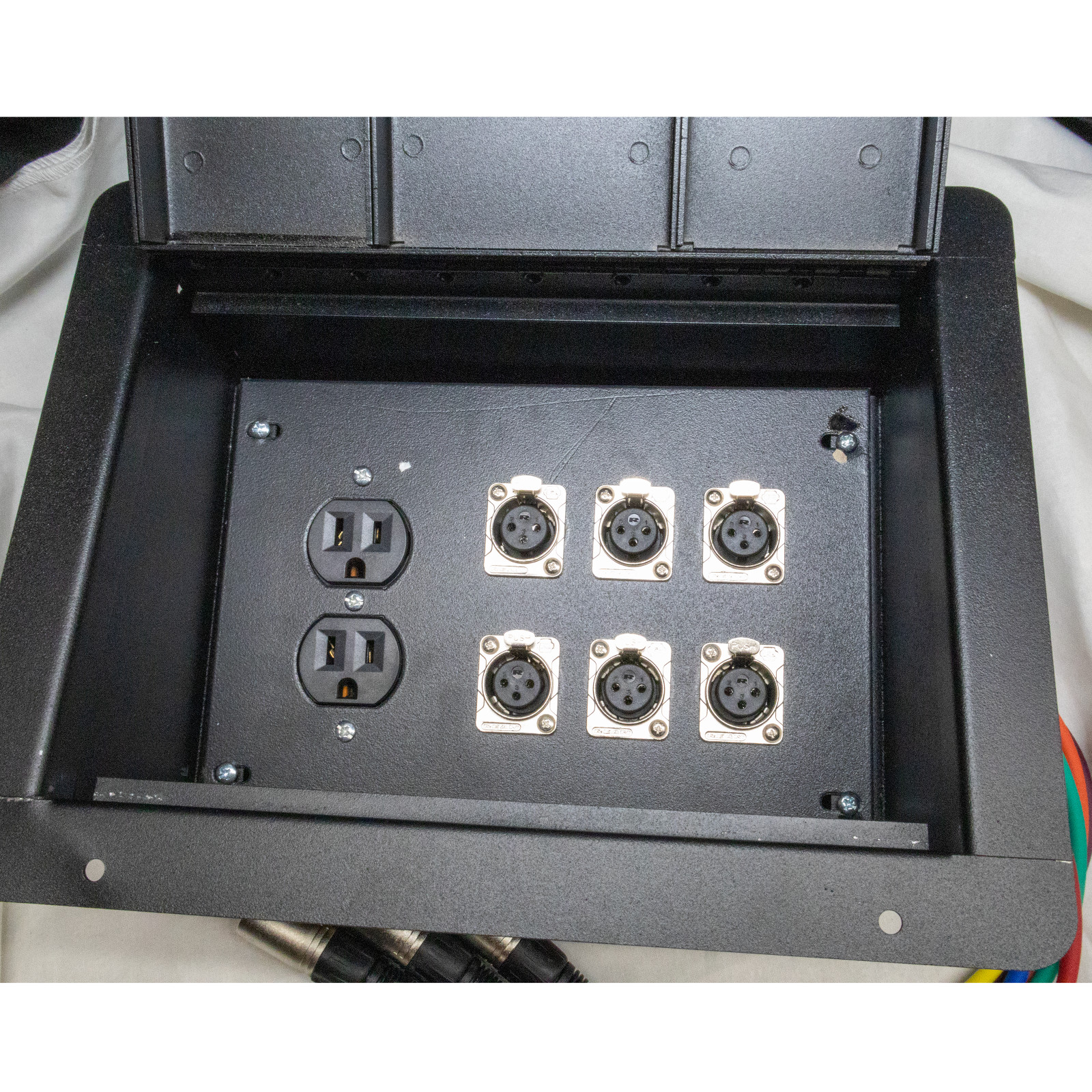 LOT-2025FB_14 Recessed Stage Floor Box 6 XLR Female + AC prewired (SOLD AS IS)