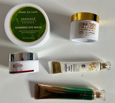 New Unused 5 Pc Skincare Lot Retinol Collagen Eye Cream Seaweed Mask