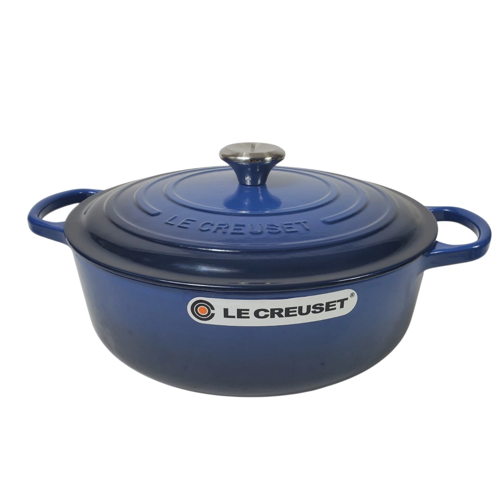 Le Creuset Enameled Cast Iron Round Wide Dutch Oven 6 3/4-Qt. Lapis Scuffed Read