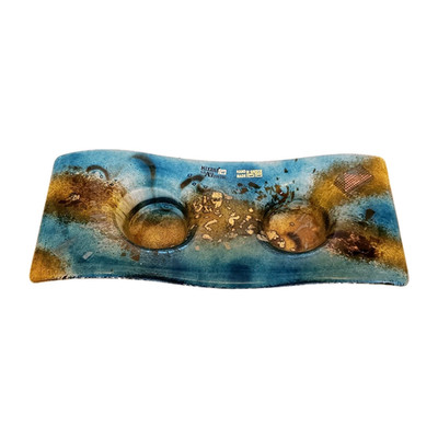 Mixaha Artistic Fused Glass Tea Light Holder Cobalt Blue hand made in Greece 11''
