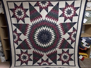 Vintage Hand Quilted Lone Star & Sewing Spools Double Sided Quilt 81x81 #277