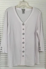 Multiple Women's White V-Neck 3/4 Sleeve Top Size M
