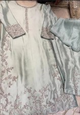 Pastel Mint Blue Silk Kurta with Intricate Silver Hand Embroidery