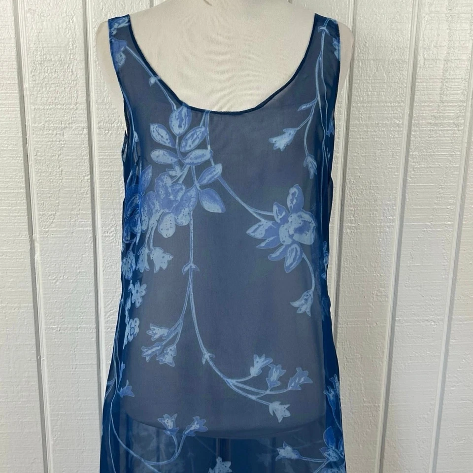 Vestido midi transparente vintage de los años 90 para mujer sin mangas hadas caprichoso azul talla pequeña Foto 3 de 4