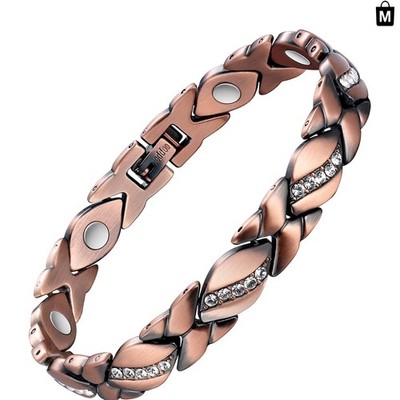 Adjustable Crystal-Embedded Copper Bracelet with Magnetic Clasp - Perfect Gift