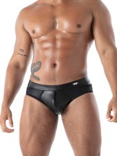 TOF Paris Men's Kinky Fetish Leatherette Full Zip Brief, Easy Access Underwear