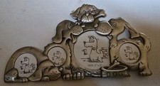 Pewter Dog Collage Photo Frame. 4 Round Openings. 4" x 7"