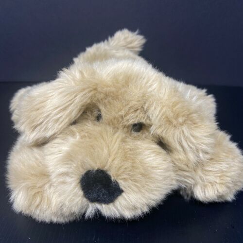 Commonwealth Gray Taupe Brown Dog Plush Hairy Fur 10" Stuffed Animal Laying Down - Afbeelding 1 van 4