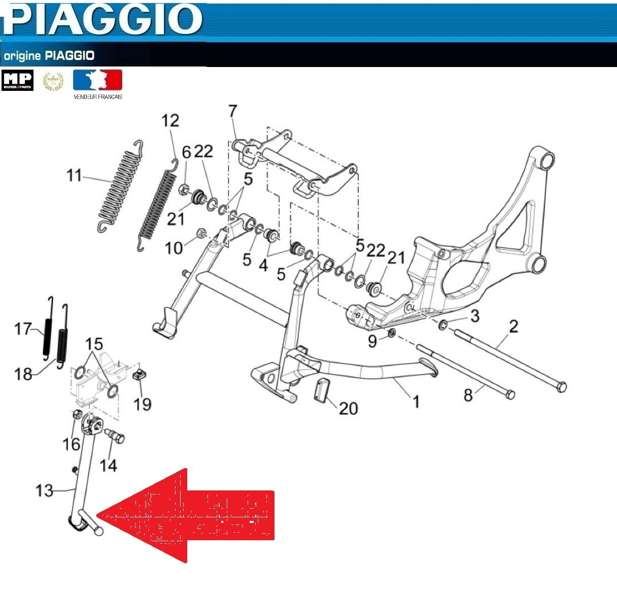 Béquille latérale Gilera GP 800 et Aprilia SRV 850 origine constructeur