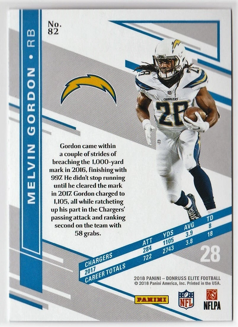 2018 Panini Donruss Elite Melvin Gordon 82 Chargers Football Card