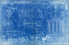 Vintage Blue Print Poster - Auto Screw Machine High Speed Motor Drive 16" x 24"