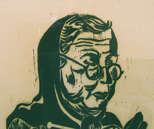 Signed and Framed Karen McCann 1963 Woodcut Print of Woman Knitting - Picture 3 of 6