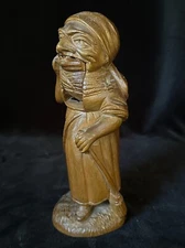 STANDING WOMAN with Broom ANTIQUE CARVED NUTCRACKER Swiss Black Forest c1880
