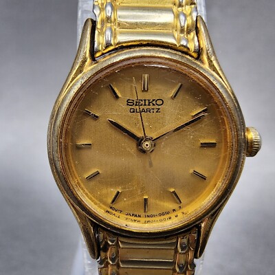 VTG Seiko Watch Women 20mm Gold Dial Gold Tone Round 1N01  display picture 1