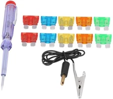 10x Blade Fuses + Circuit Electric Tester Pen Tool Kit Set Voltage 12V